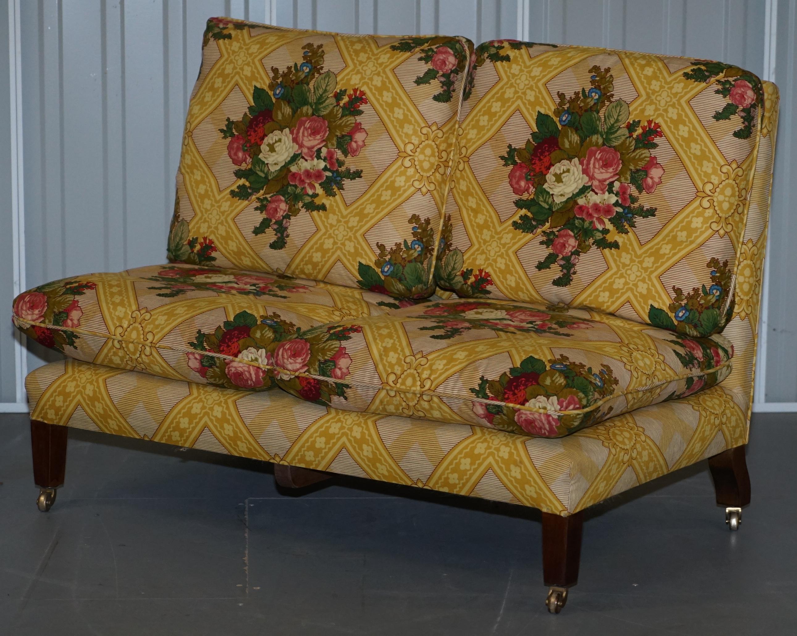 Victorian Rare Antique Howard & Sons Stamped Pair of Sofa Benches Feather Filled Cushions