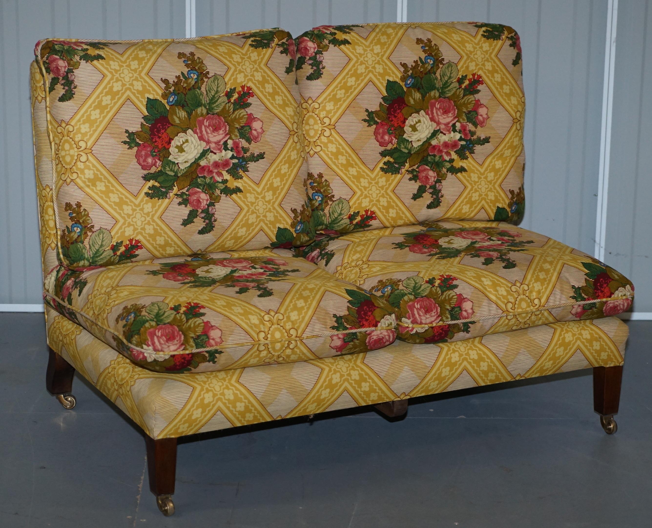 Hand-Crafted Rare Antique Howard & Sons Stamped Pair of Sofa Benches Feather Filled Cushions
