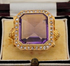 Rare Antique Imposing Amethyst Diamond Angel Bishop Ring, circa 1890