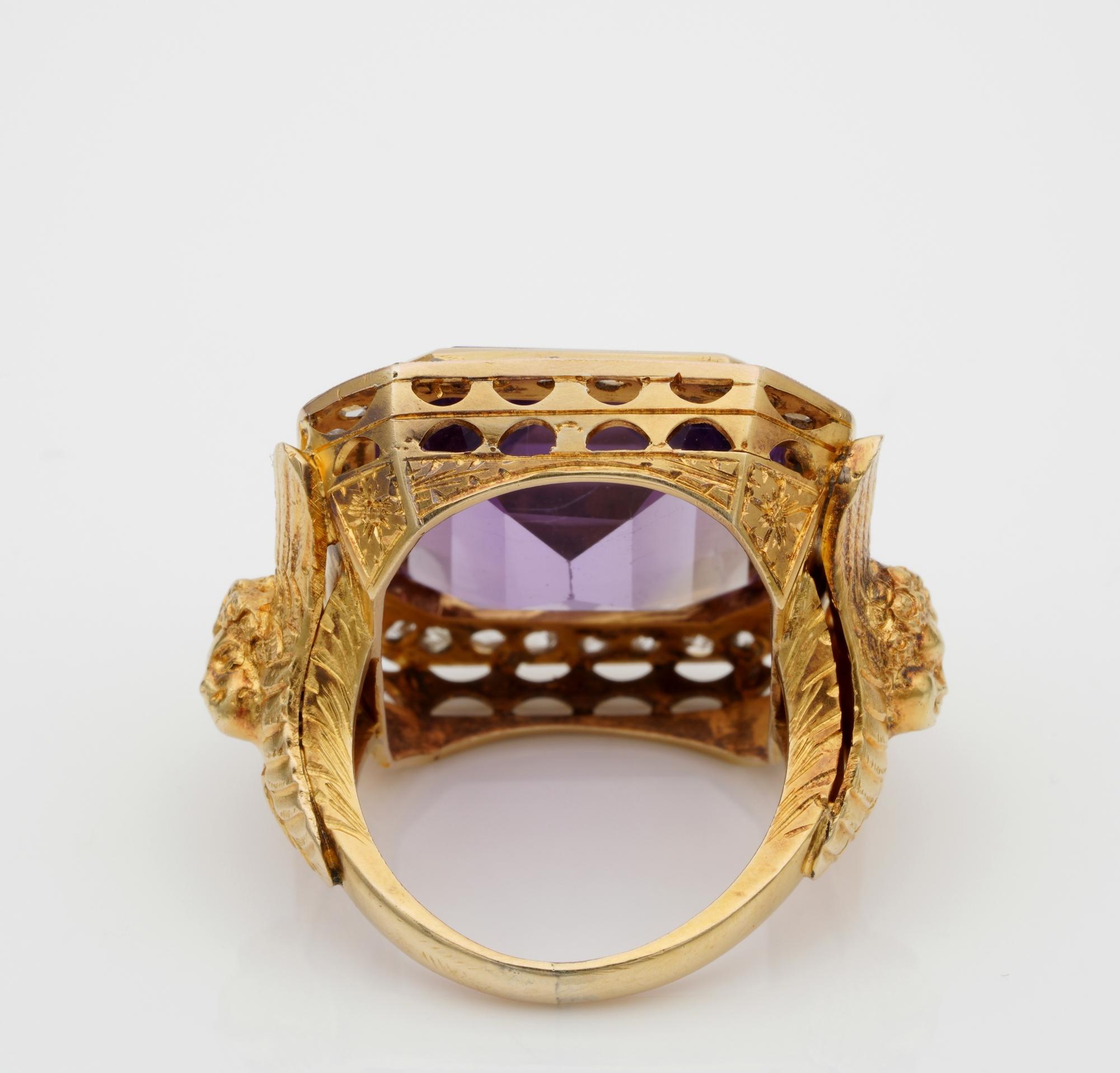 Rare Antique Imposing Amethyst Diamond Angel Bishop Ring, circa 1890 For Sale 1