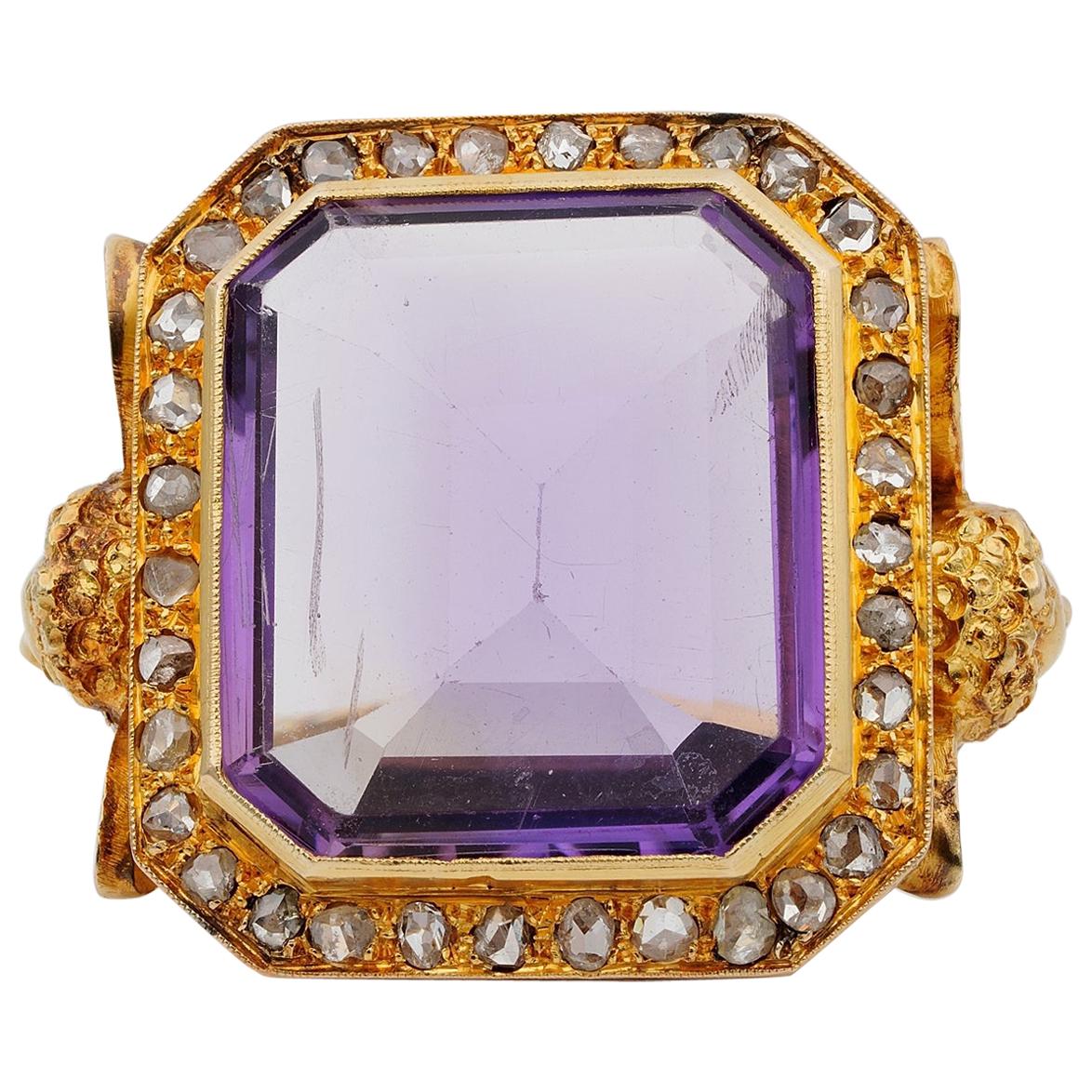 Rare Antique Imposing Amethyst Diamond Angel Bishop Ring, circa 1890 For Sale