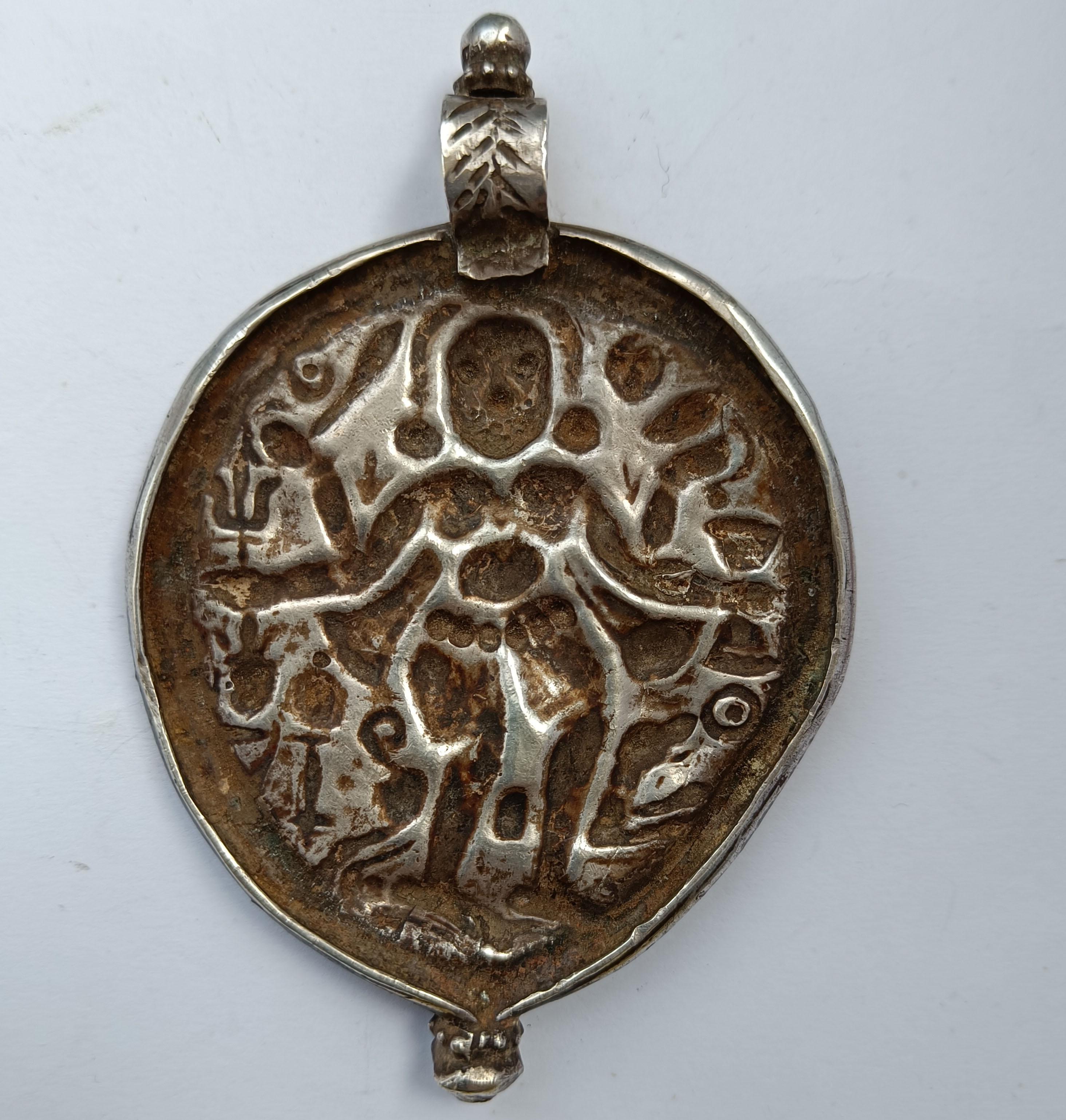 Hand-Crafted Rare Antique Indian Hindu Silver   Pendant Ritual wearable collectible Asian For Sale