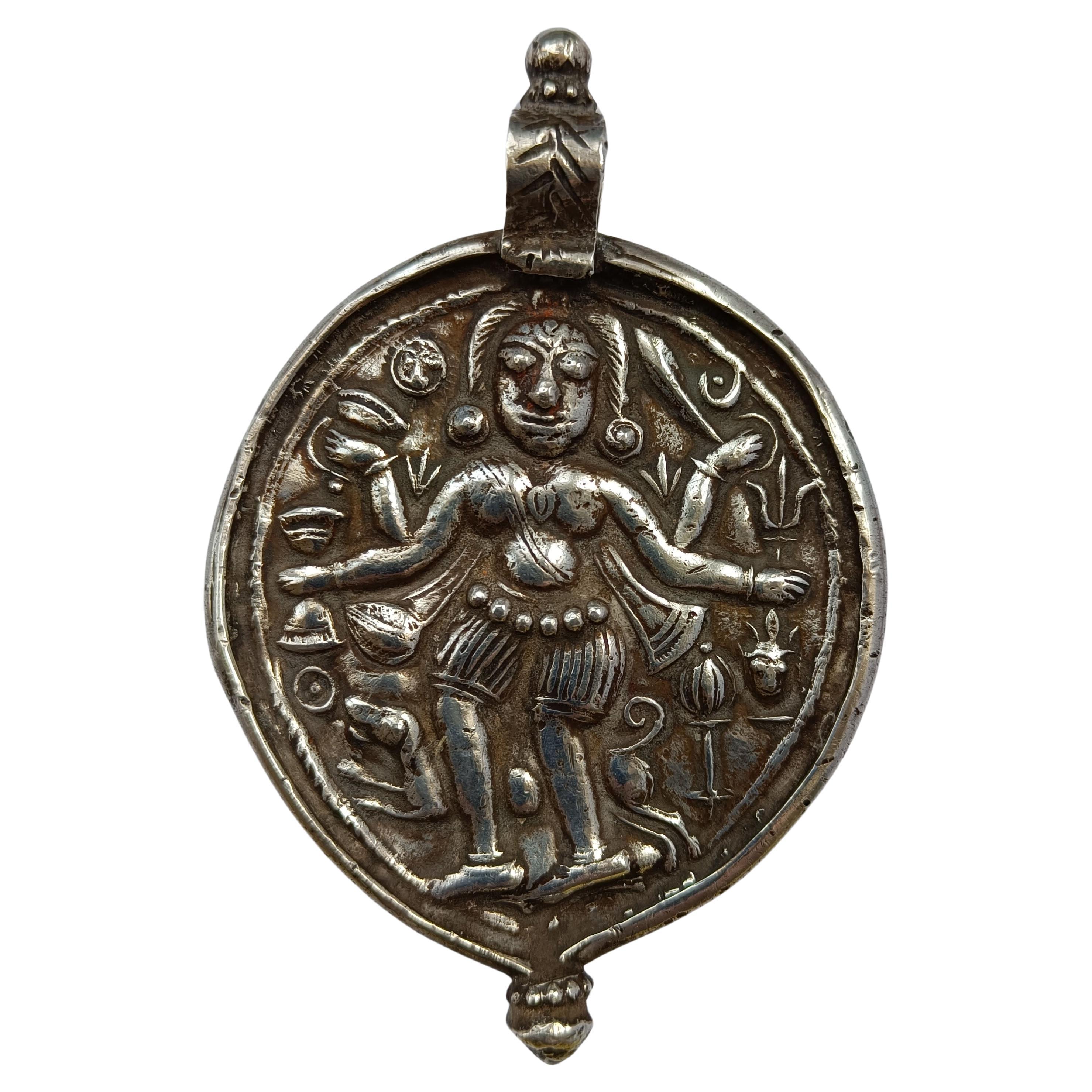 Rare Antique Indian Hindu Silver   Pendant Ritual wearable collectible Asian For Sale