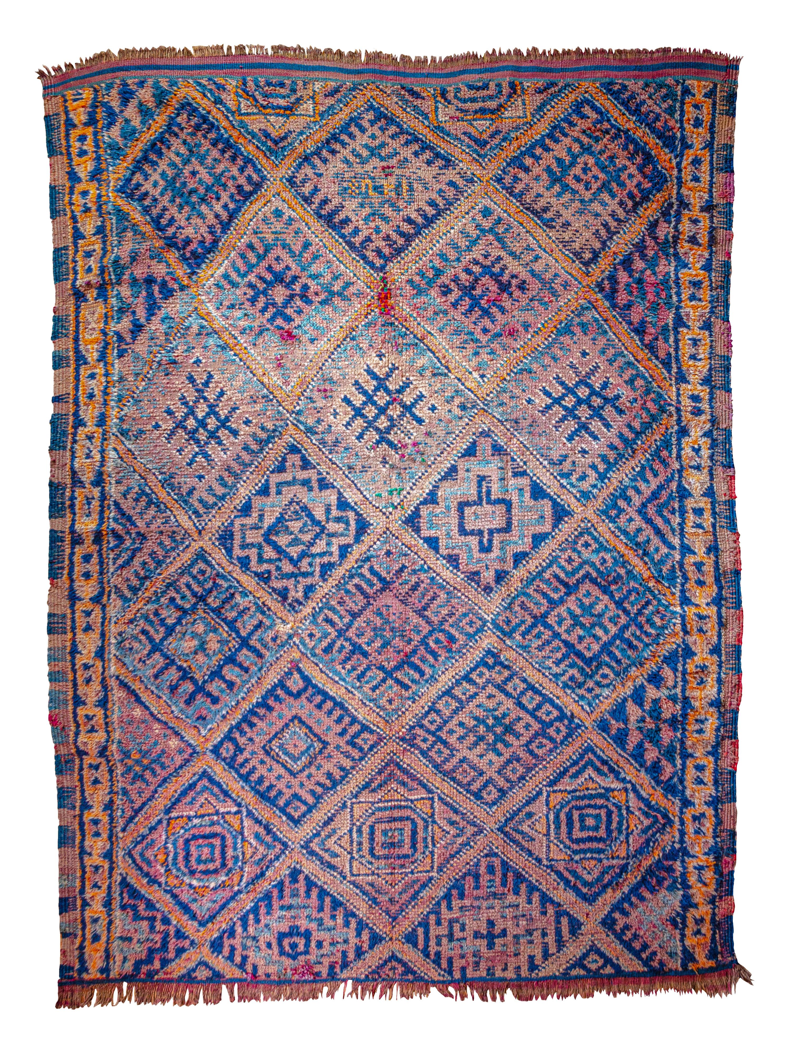 Seltene antike Indigo marokkanische Beni M'Guild Teppich Curated By Breuckelen Berber im Zustand „Gut“ im Angebot in Brooklyn, US