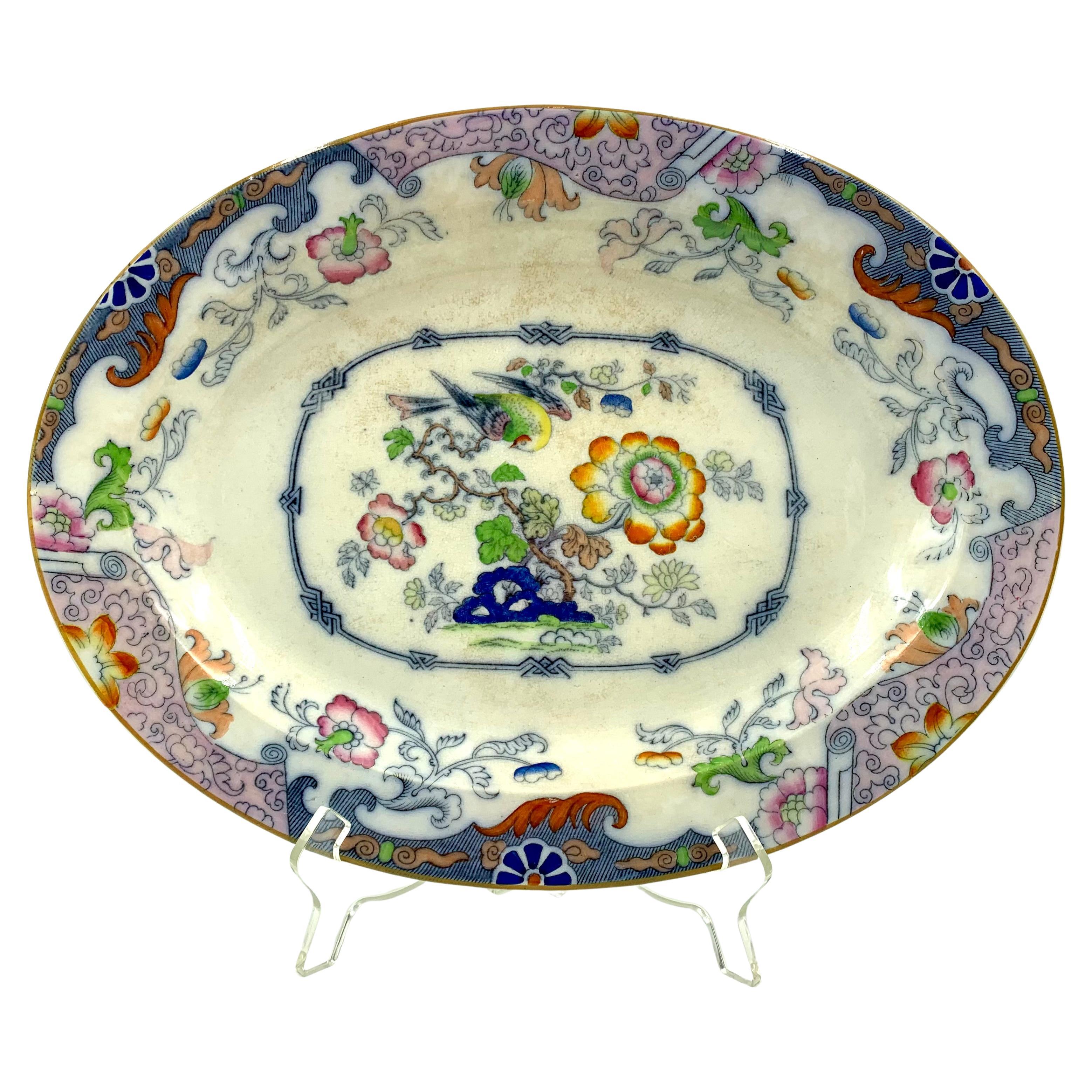 Rare grand plat de service ancien en Ironstone Mason's Ironstone Chinoiserie