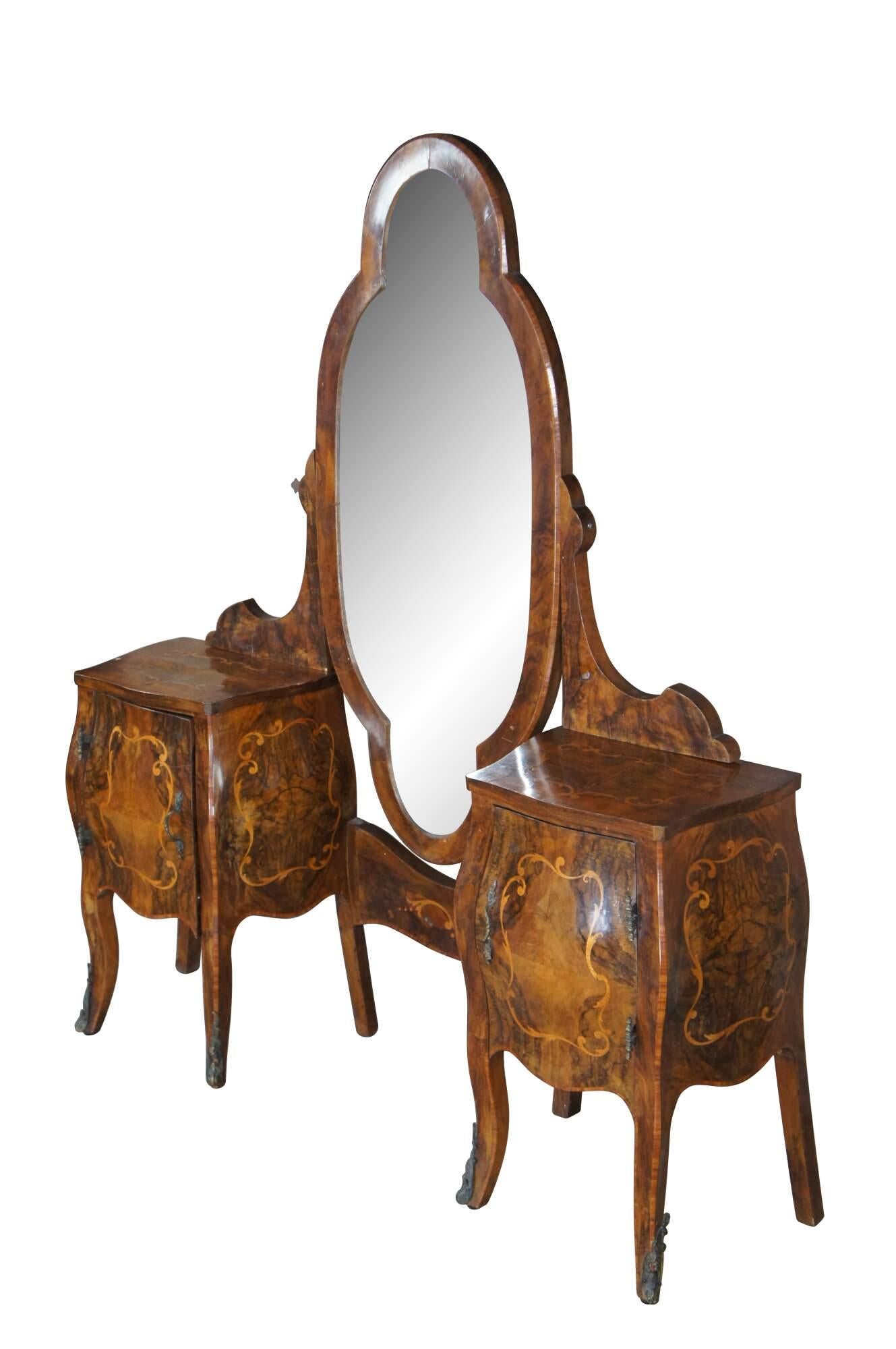 Rare Antique Italian Rococo Bombe Circassian Walnut Burl Marquetry Bedroom Set For Sale 5