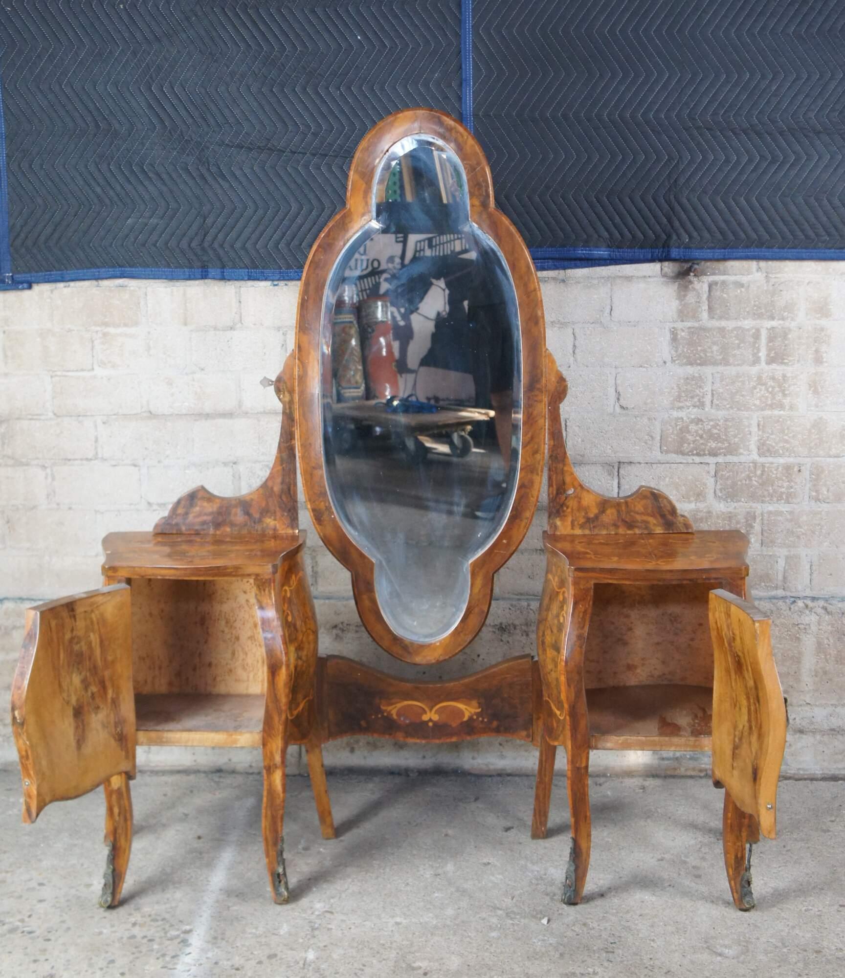 Rare Antique Italian Rococo Bombe Circassian Walnut Burl Marquetry Bedroom Set For Sale 6
