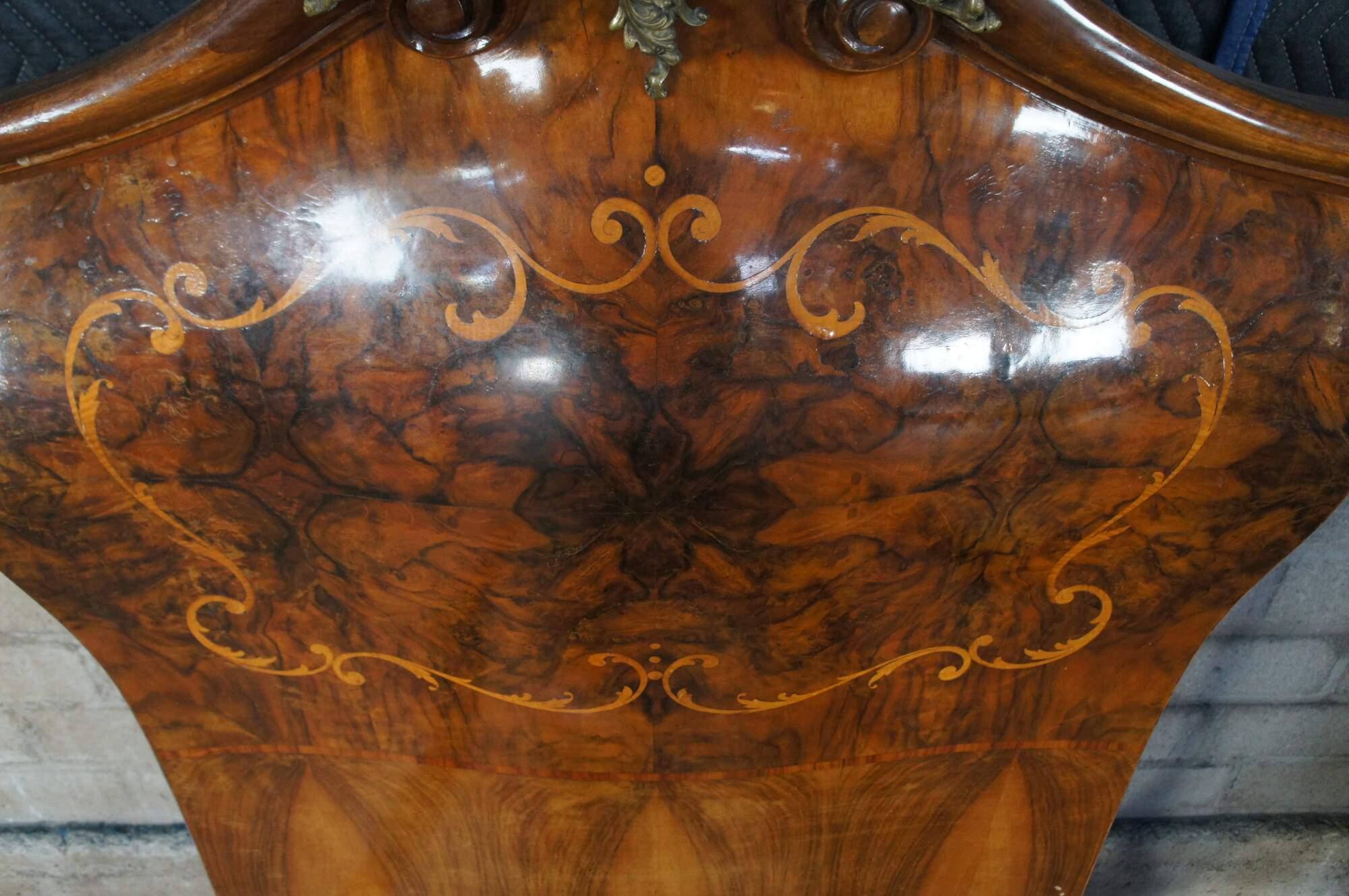 Rare Antique Italian Rococo Bombe Circassian Walnut Burl Marquetry Bedroom Set For Sale 14