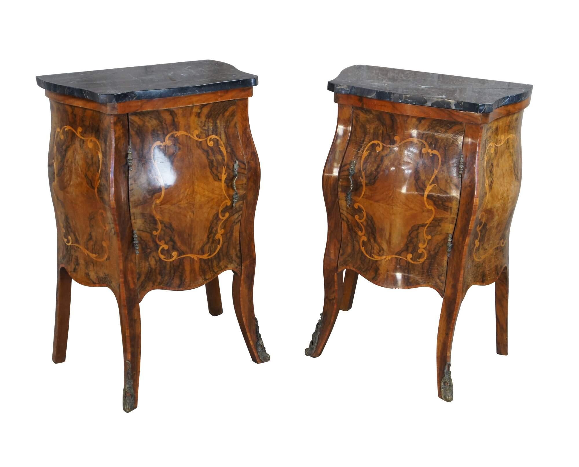 Baroque Rare Antique Italian Rococo Bombe Circassian Walnut Burl Marquetry Bedroom Set For Sale