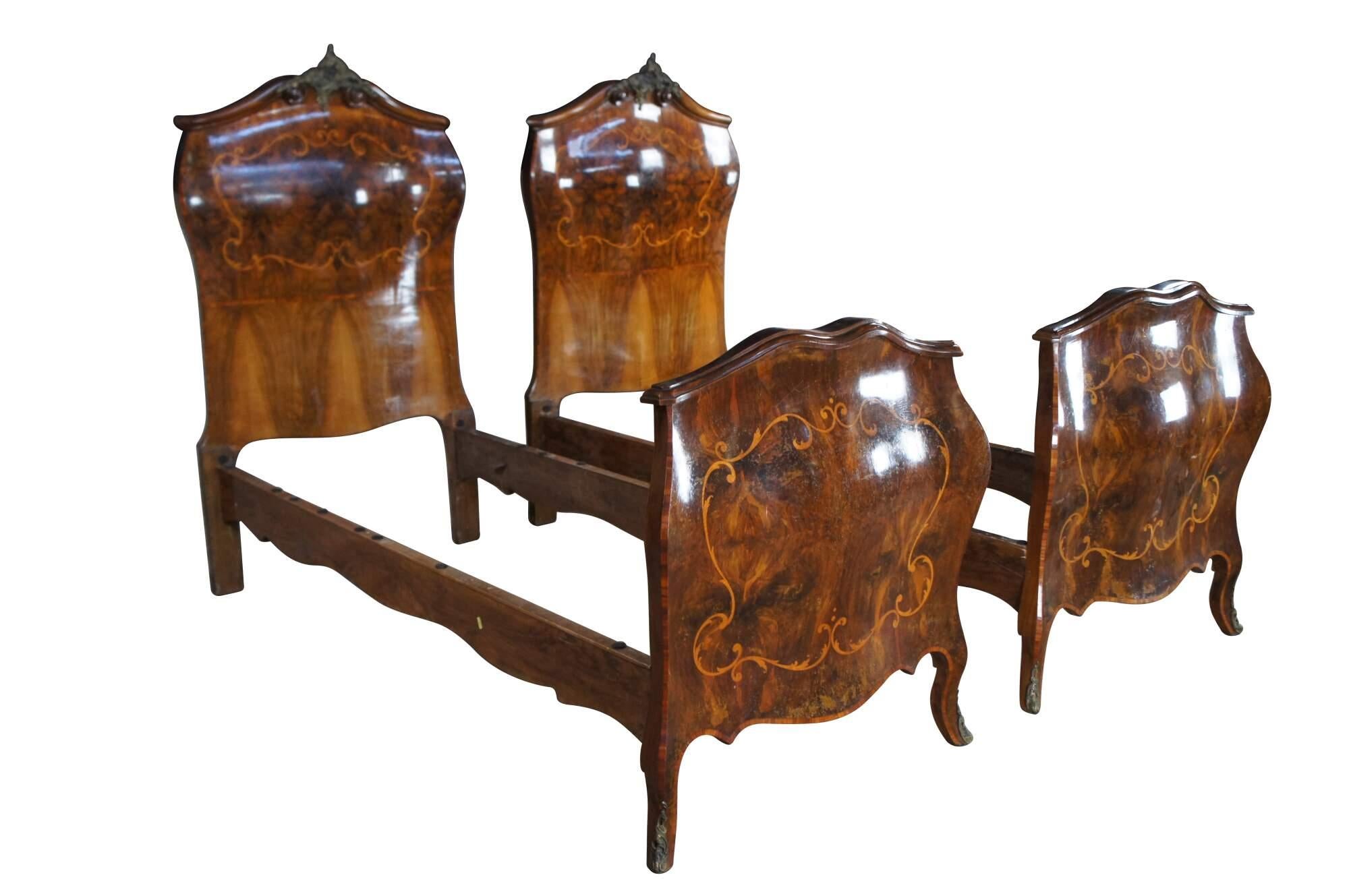 Rare Antique Italian Rococo Bombe Circassian Walnut Burl Marquetry Bedroom Set For Sale 3