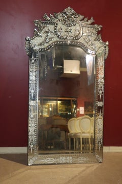 Rare Antique Italian Venetian Etched Glass Mirror with Etched Quatrofoil Design