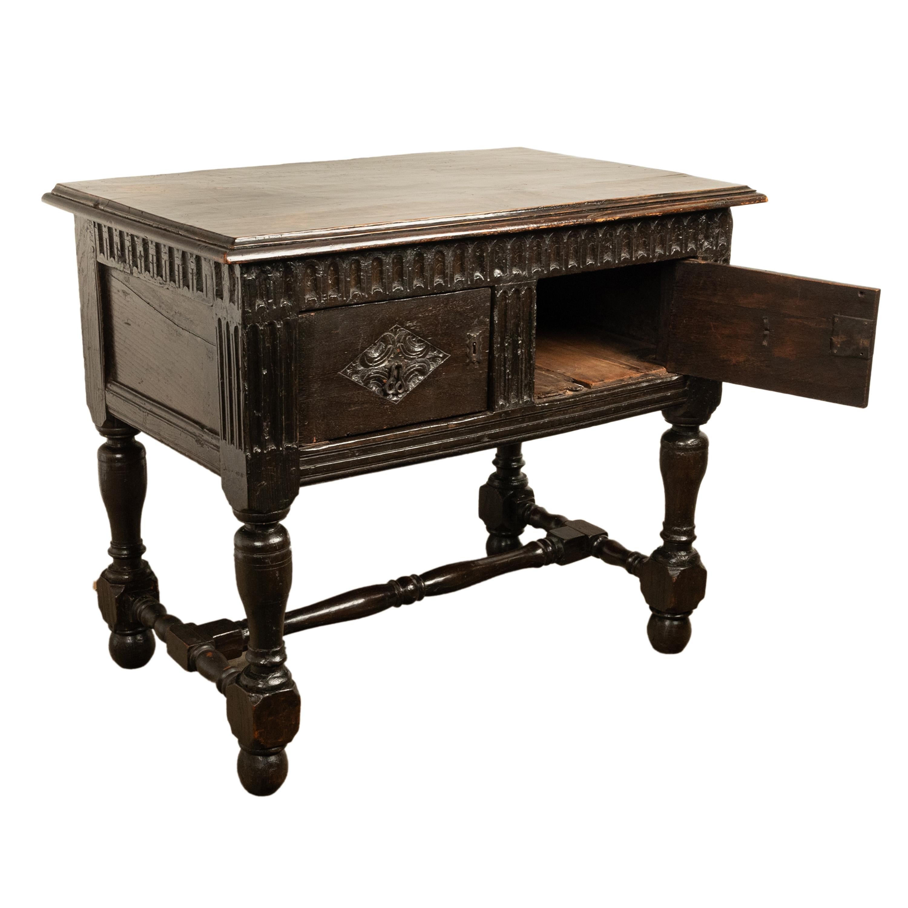 Rare Antique James I Jacobean Carved Oak Side Table Sideboard Cupboard 1620 For Sale 1