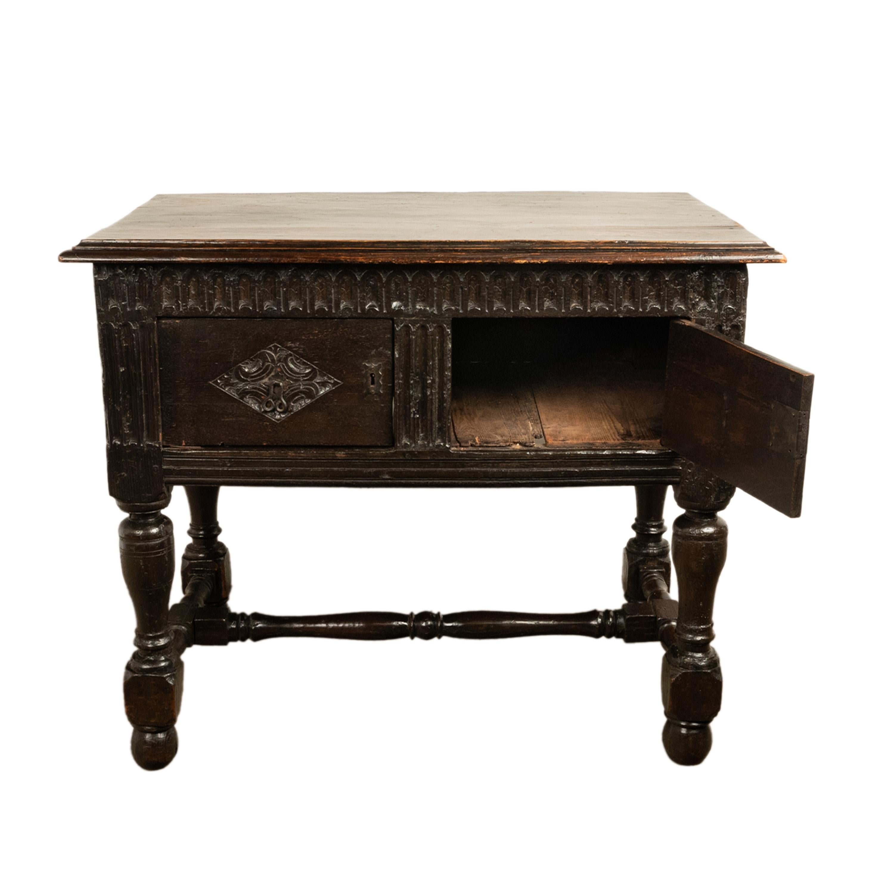 Rare Antique James I Jacobean Carved Oak Side Table Sideboard Cupboard 1620 For Sale 2