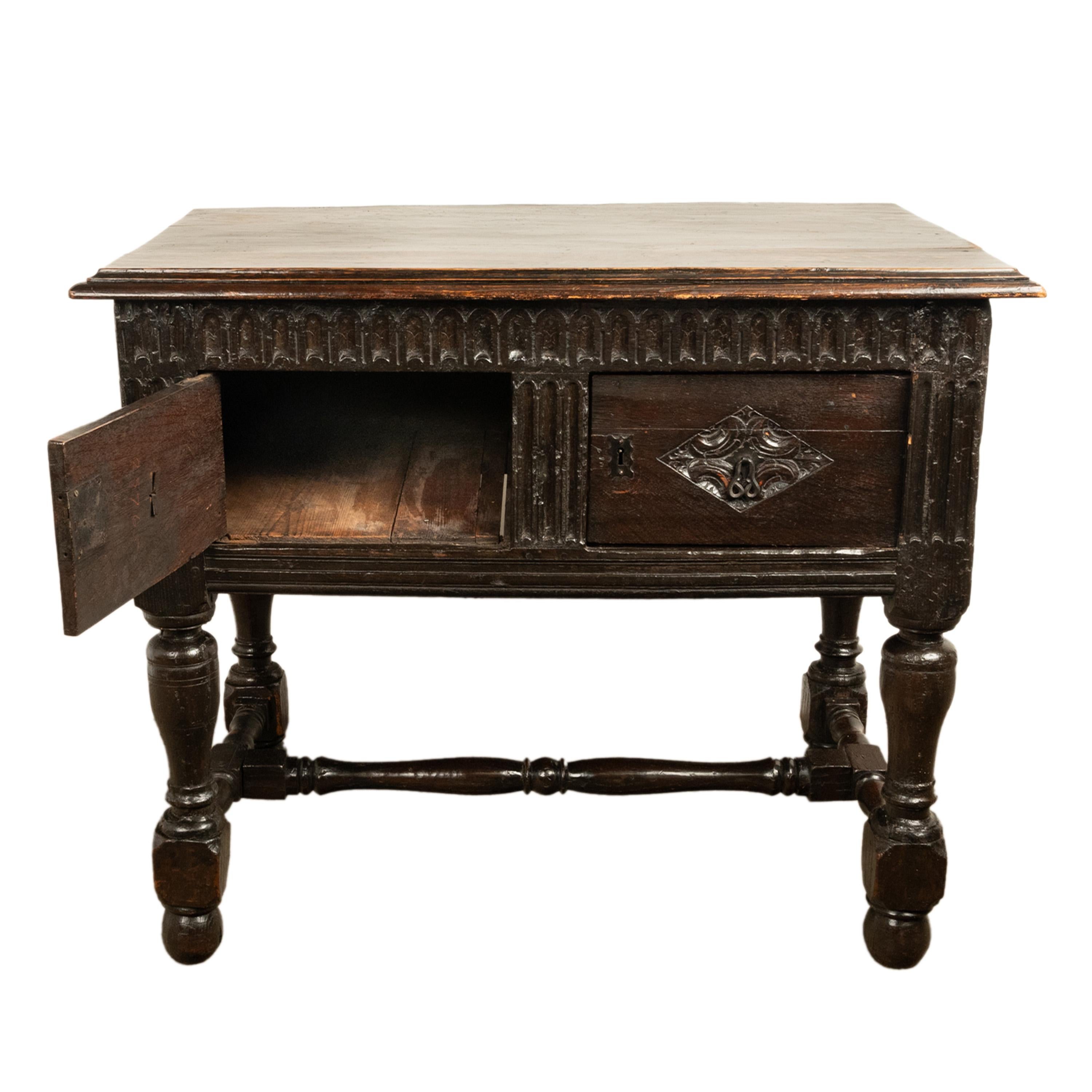 Rare Antique James I Jacobean Carved Oak Side Table Sideboard Cupboard 1620 For Sale 4