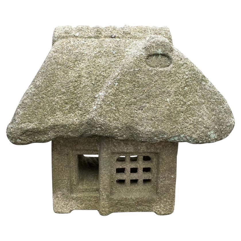 Rare Antique Japanese Carved Stone Garden Cottage Model For Sale