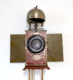 Rare horloge murale japonaise ancienne Kake Dokei à double feuillage avec lanterne