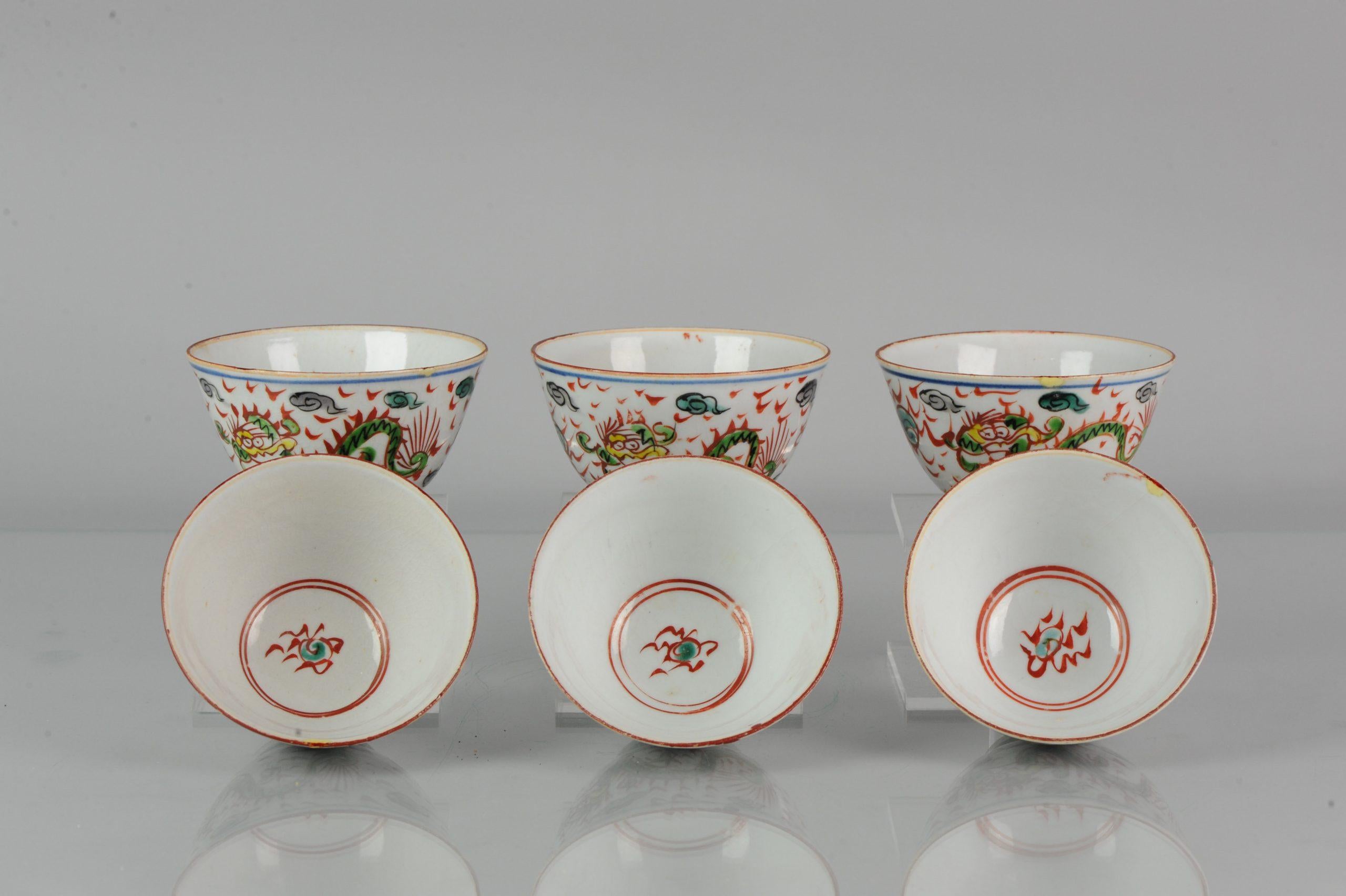 Earthenware Rare! Antique Japanese Meiji Period Set Of Tea Bowls Porcelain Dragon 