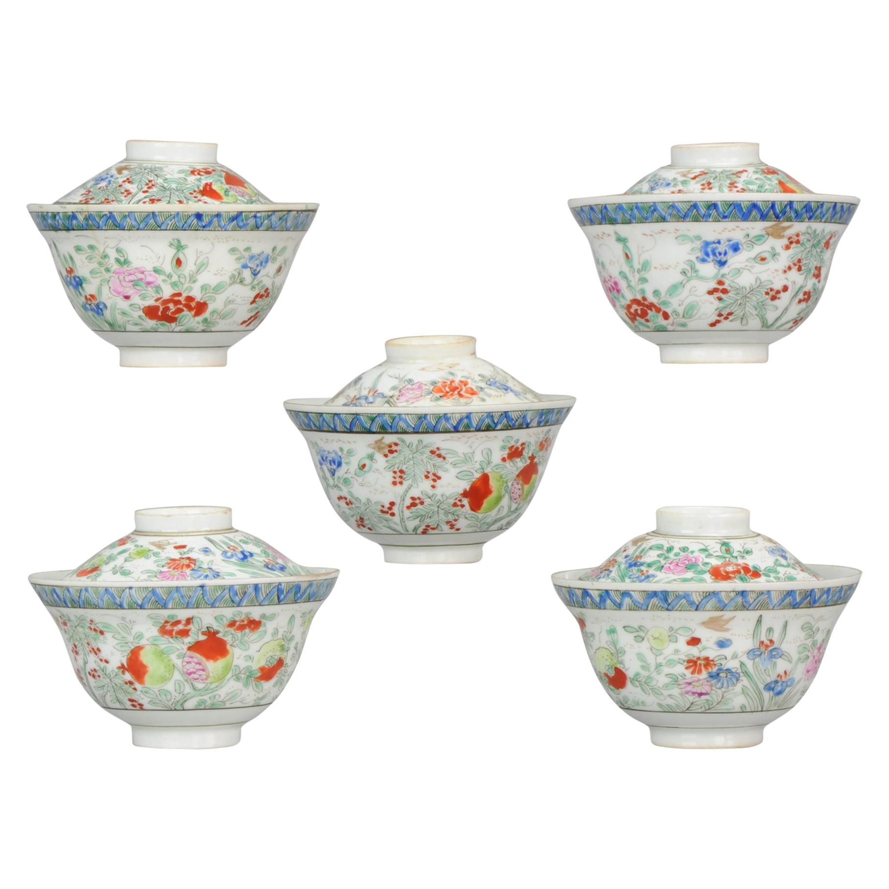 Rare Antique Japanese Meiji Period Set of Tea Bowls Porcelain Straits For Sale