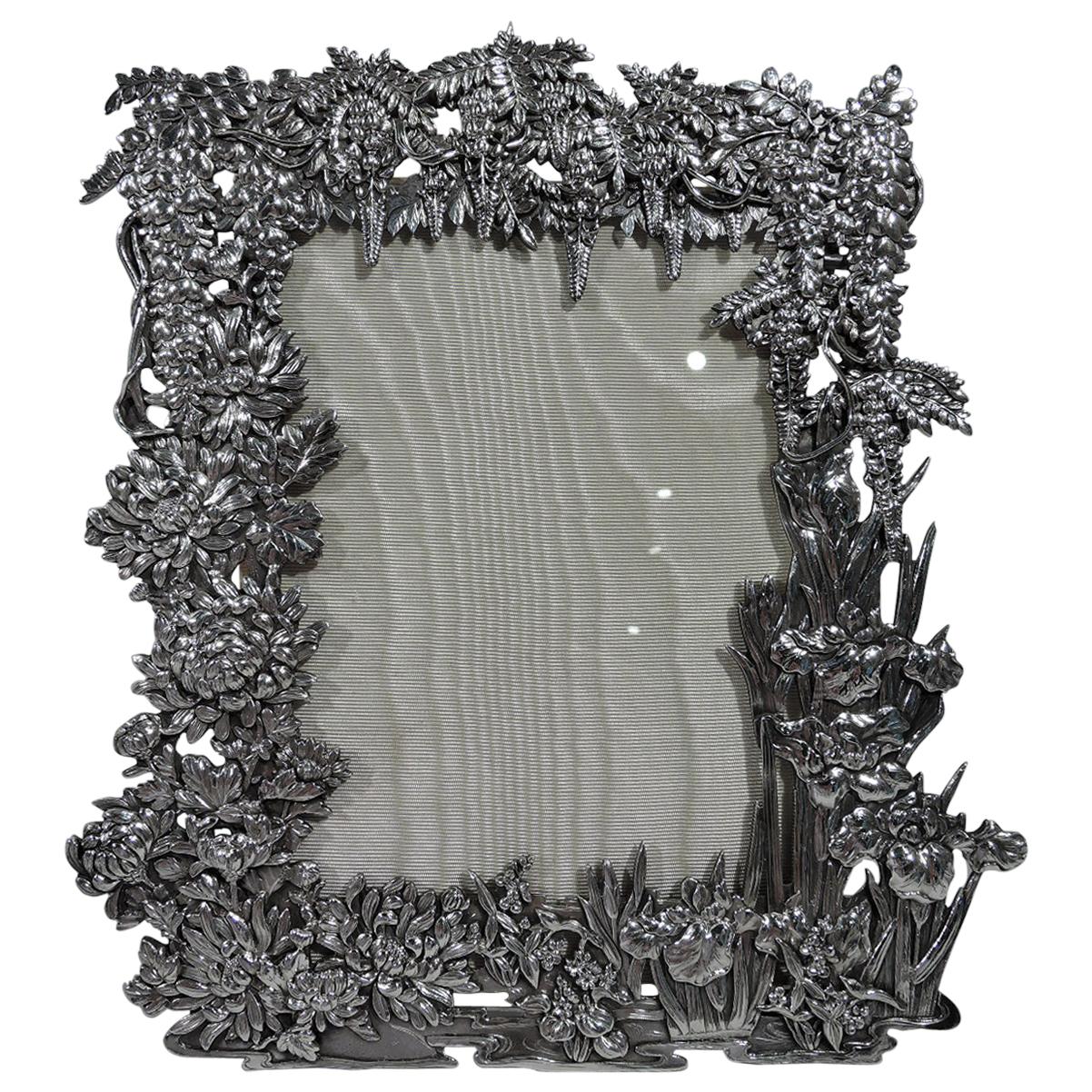 Rare Antique Japanese Silver Wisteria Picture Frame