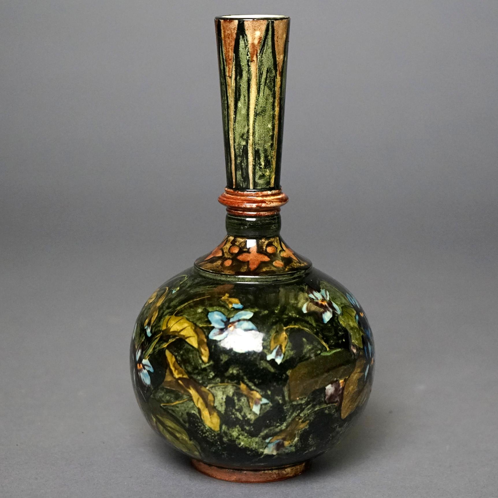 19th Century Rare Antique John Bennett Art Pottery Lidded Bottle Vase, New York, Dated 1878