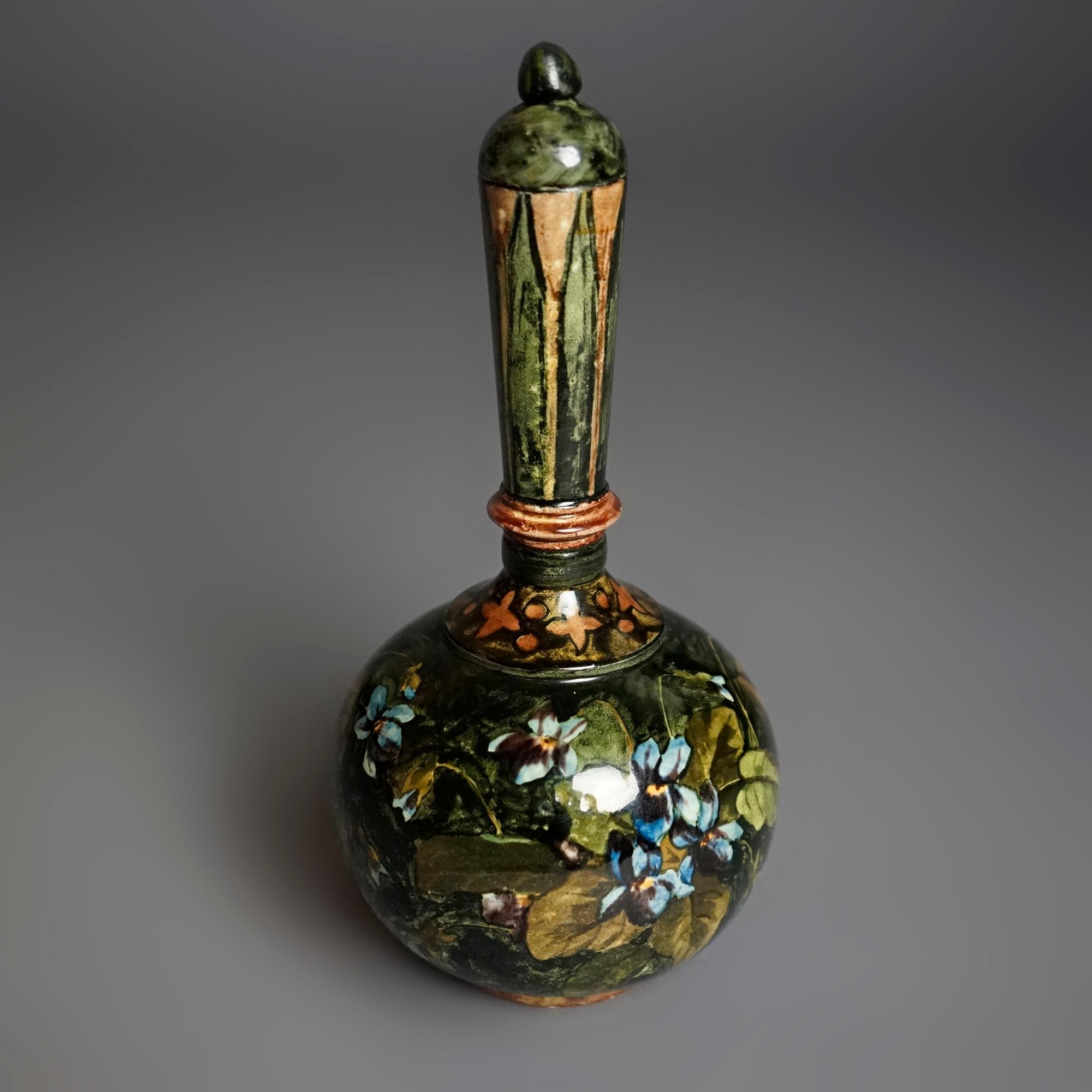 Rare Antique John Bennett Art Pottery Lidded Bottle Vase, New York, Dated 1878 1