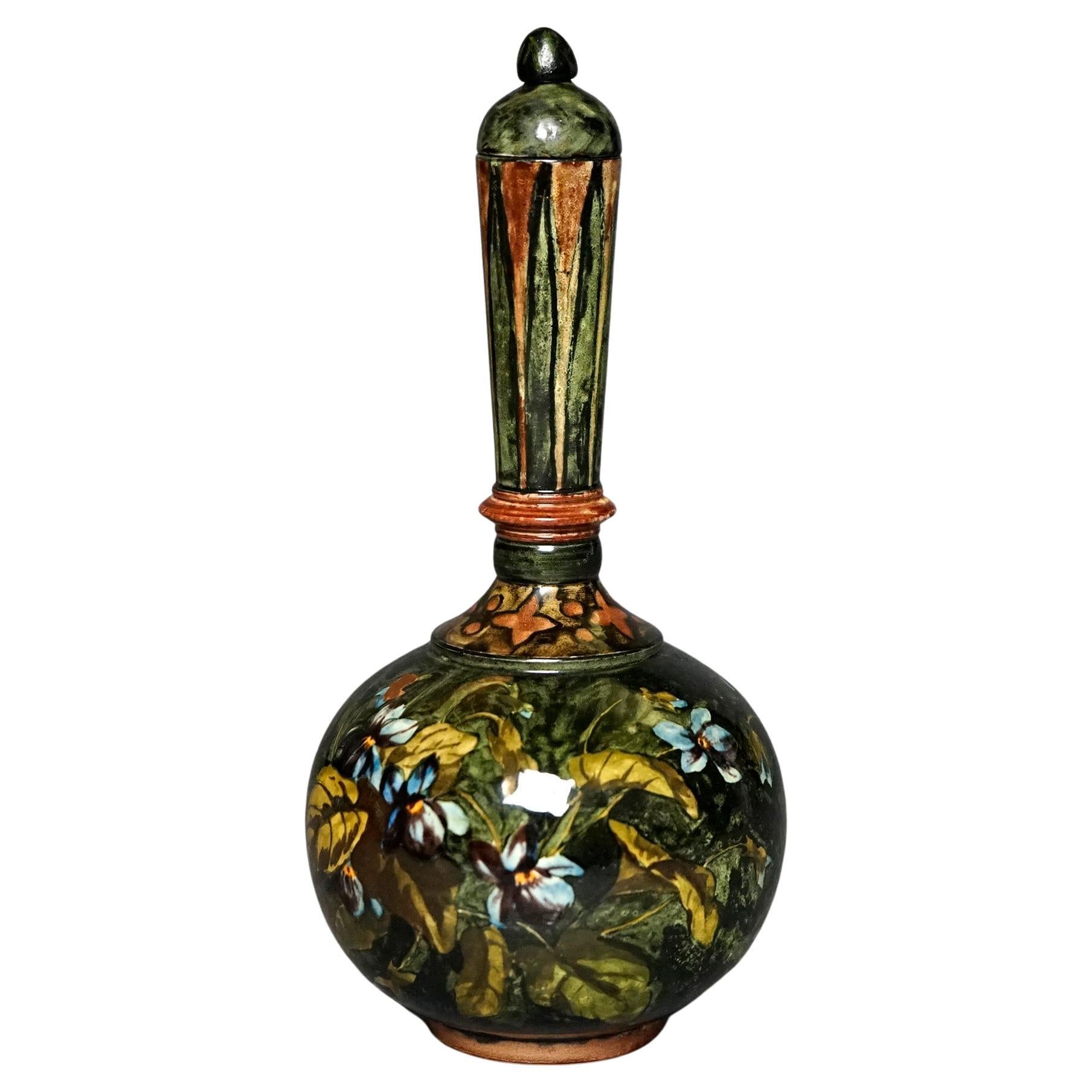 Rare Antique John Bennett Art Pottery Lidded Bottle Vase, New York, Dated 1878