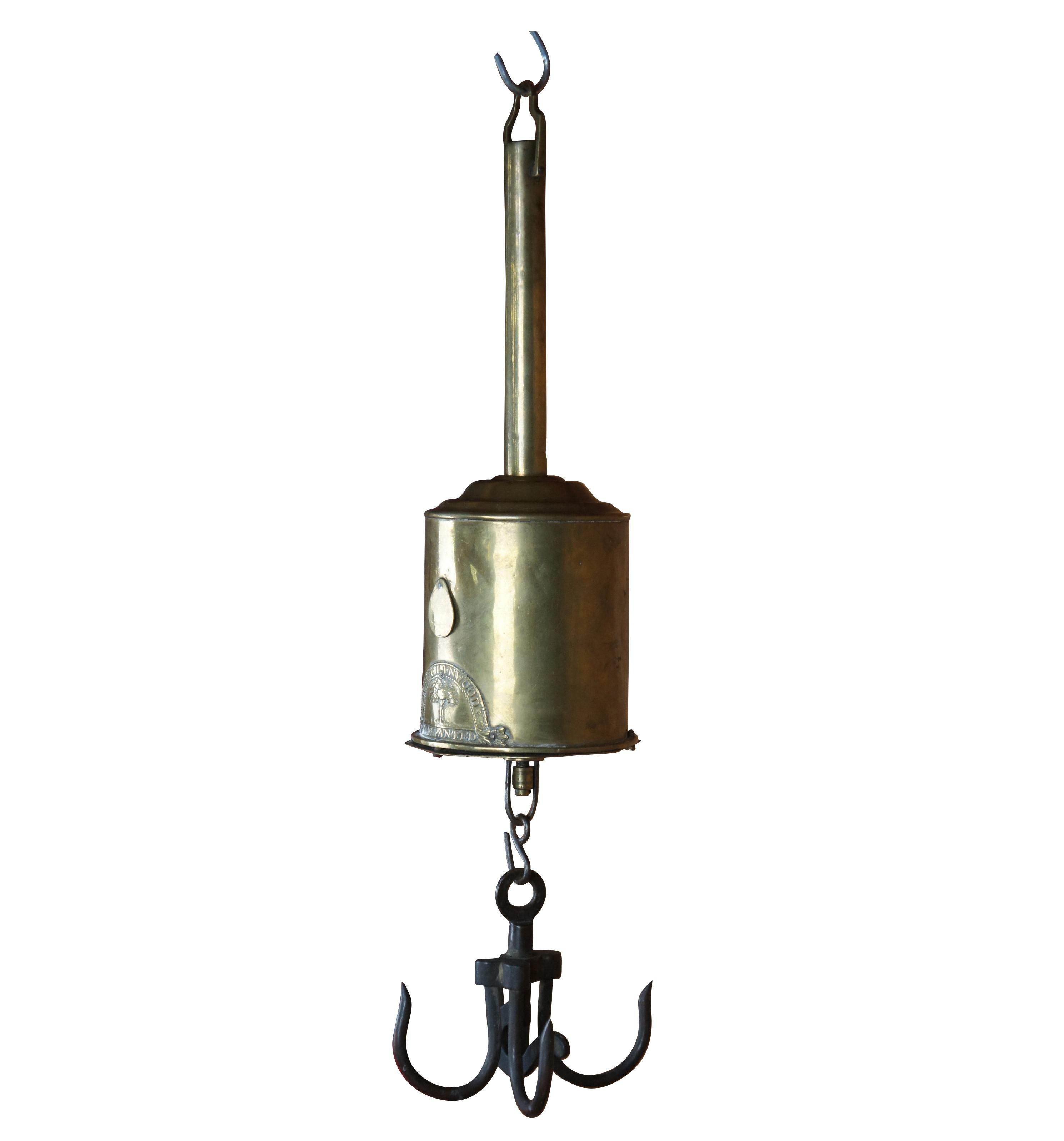 Rare Antique John Linwood English Georgian Brass Spit Meat Roasting Bottle Jack In Good Condition In Dayton, OH