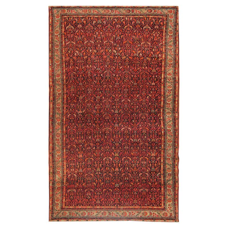 Rare Antique Malayer Traditional Red Wool Rug with Herati Fish Pattern ...