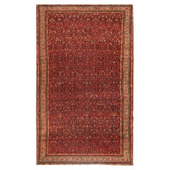 Rare Antique Malayer Traditional Red Wool Rug with Herati Fish Pattern Carpet