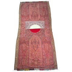 Rare châle Kani Moon Cachemire ancien avec médaillon et inscription tissée