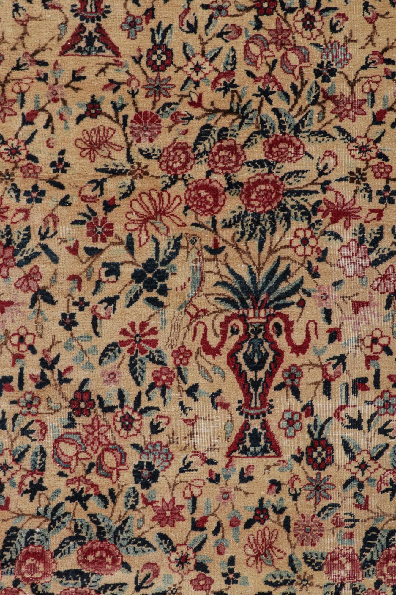 Hand-Knotted Rare Antique Kerman Lavar Persian Rug with Floral Patterns, from Rug & Kilim For Sale