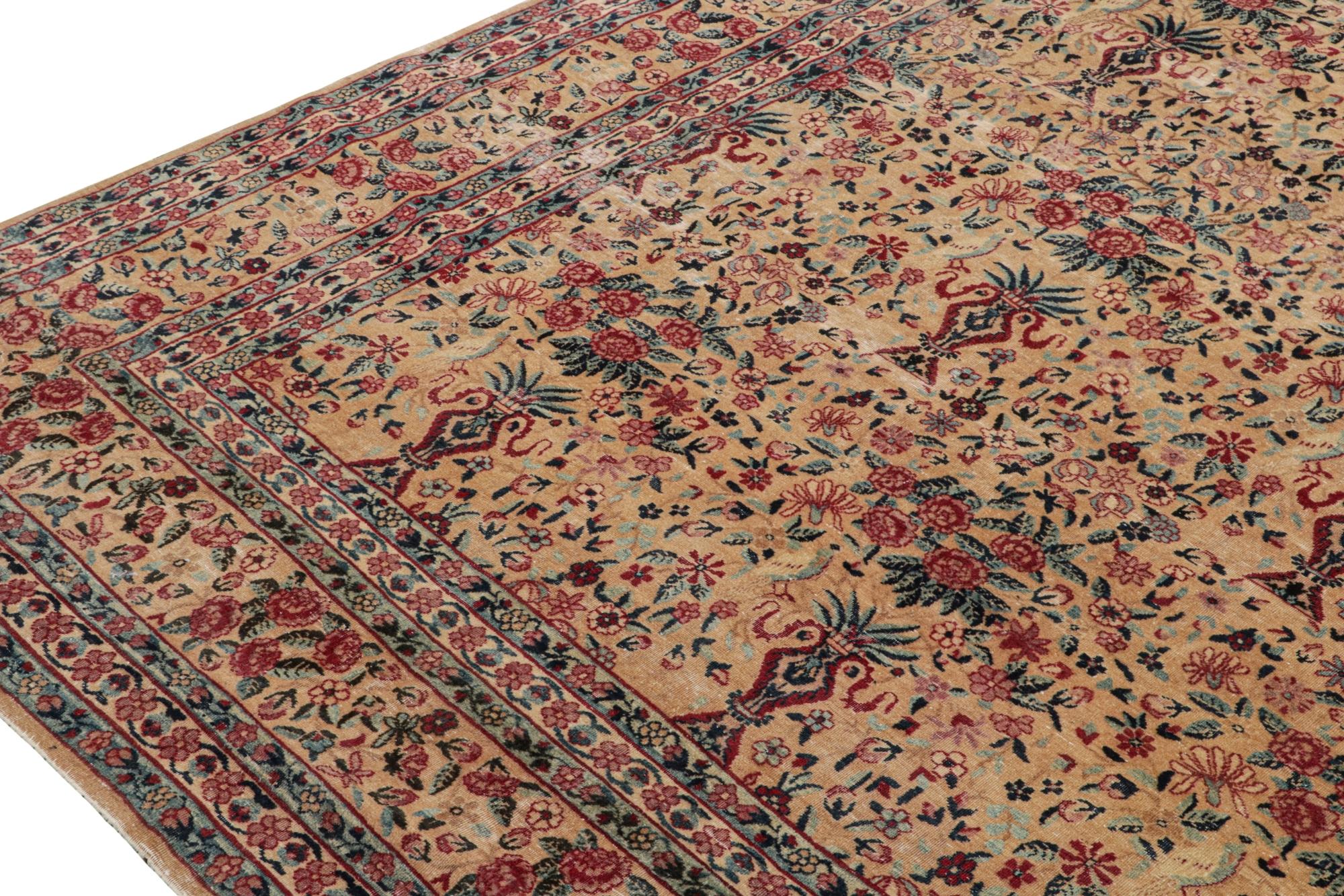 Wool Rare Antique Kerman Lavar Persian Rug with Floral Patterns, from Rug & Kilim For Sale