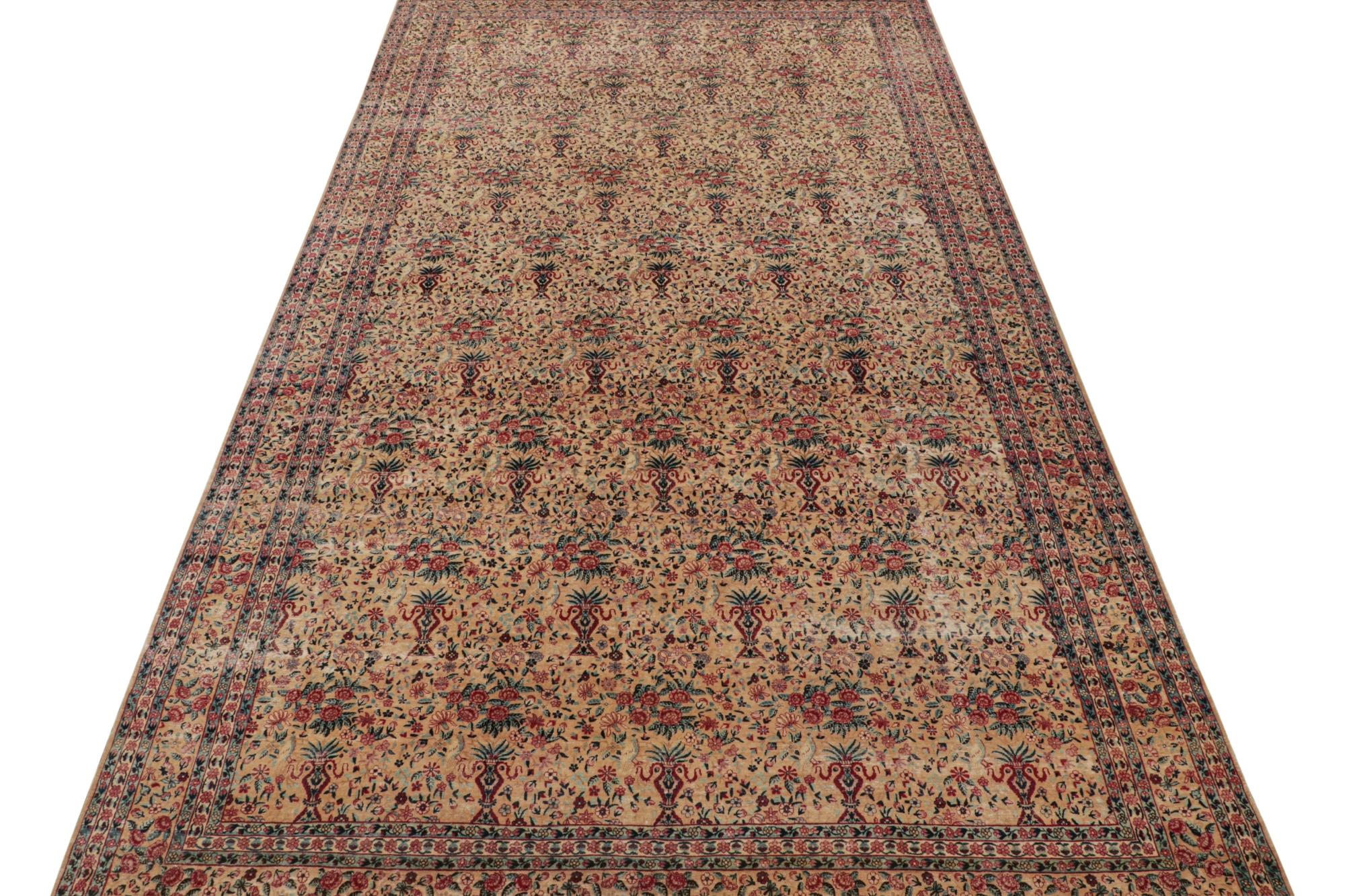 Early 20th Century Rare Antique Kerman Lavar Persian Rug with Floral Patterns, from Rug & Kilim For Sale