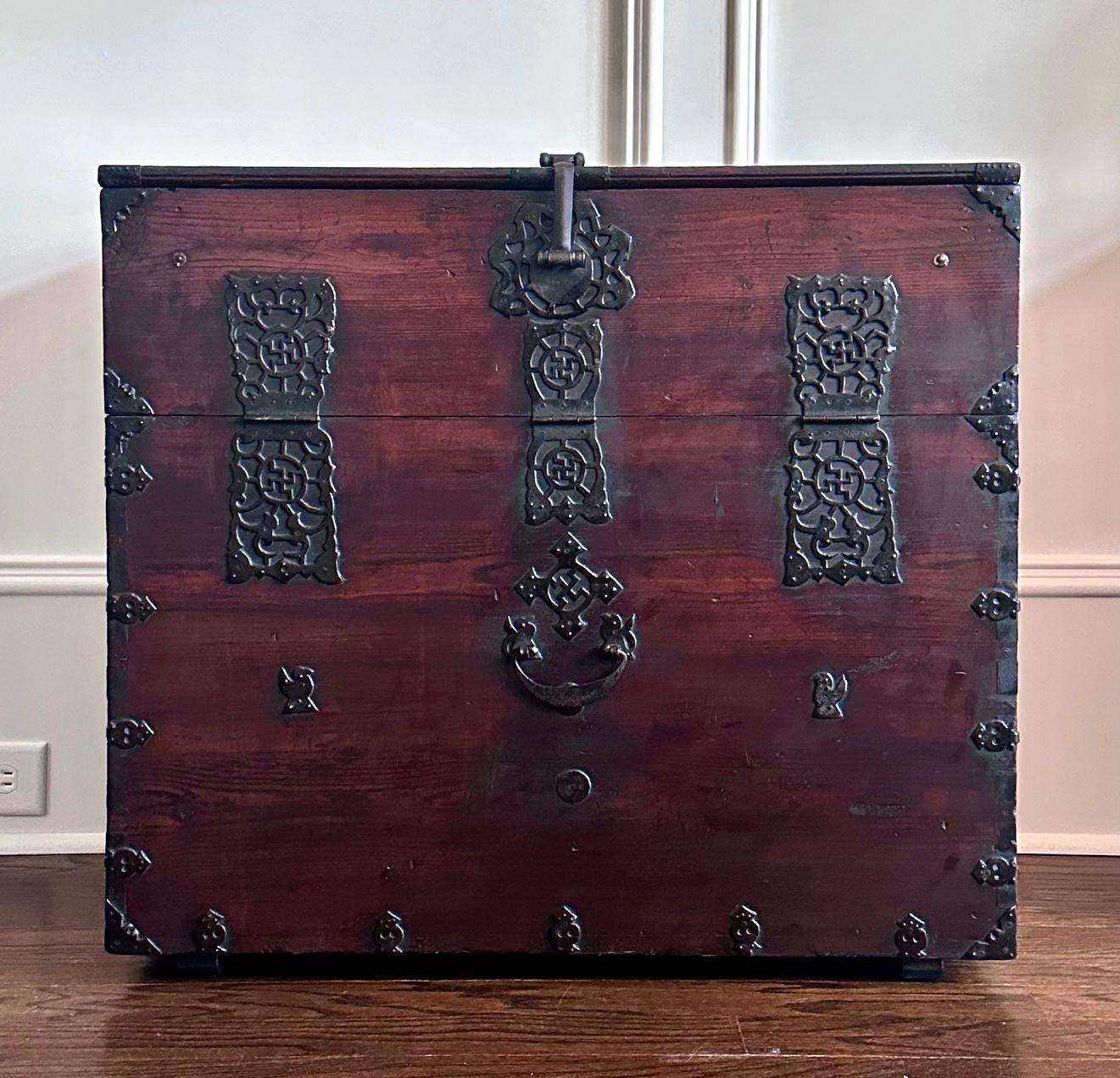 A Korean Bandaji (drop front storage chest) from Hwanghae Do province (nowadays in North Korea) circa 19th century. Documented Bandaji from this northern province is very rare making this piece a particularly important example for a serious