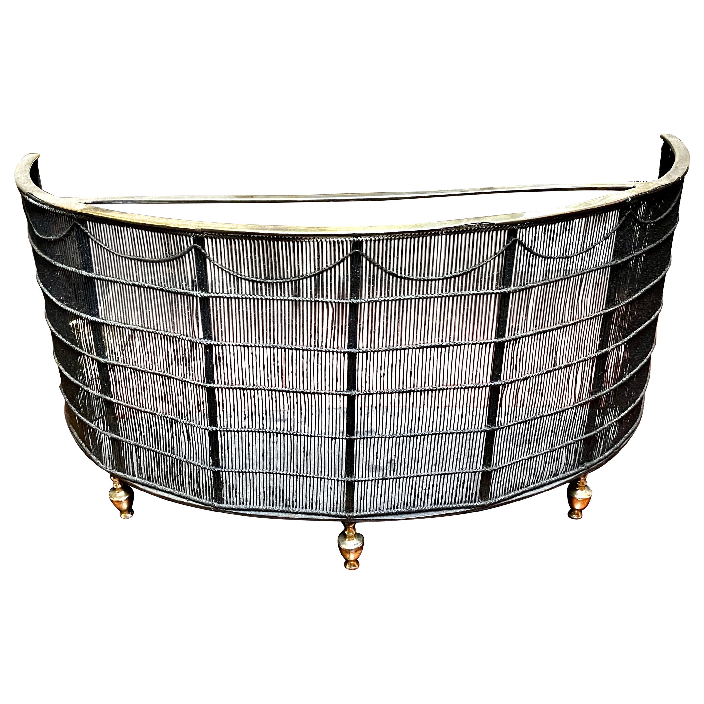 Rare Antique late 18th C. Federal Period Brass 
Wirework Bowfront Nursery Guard