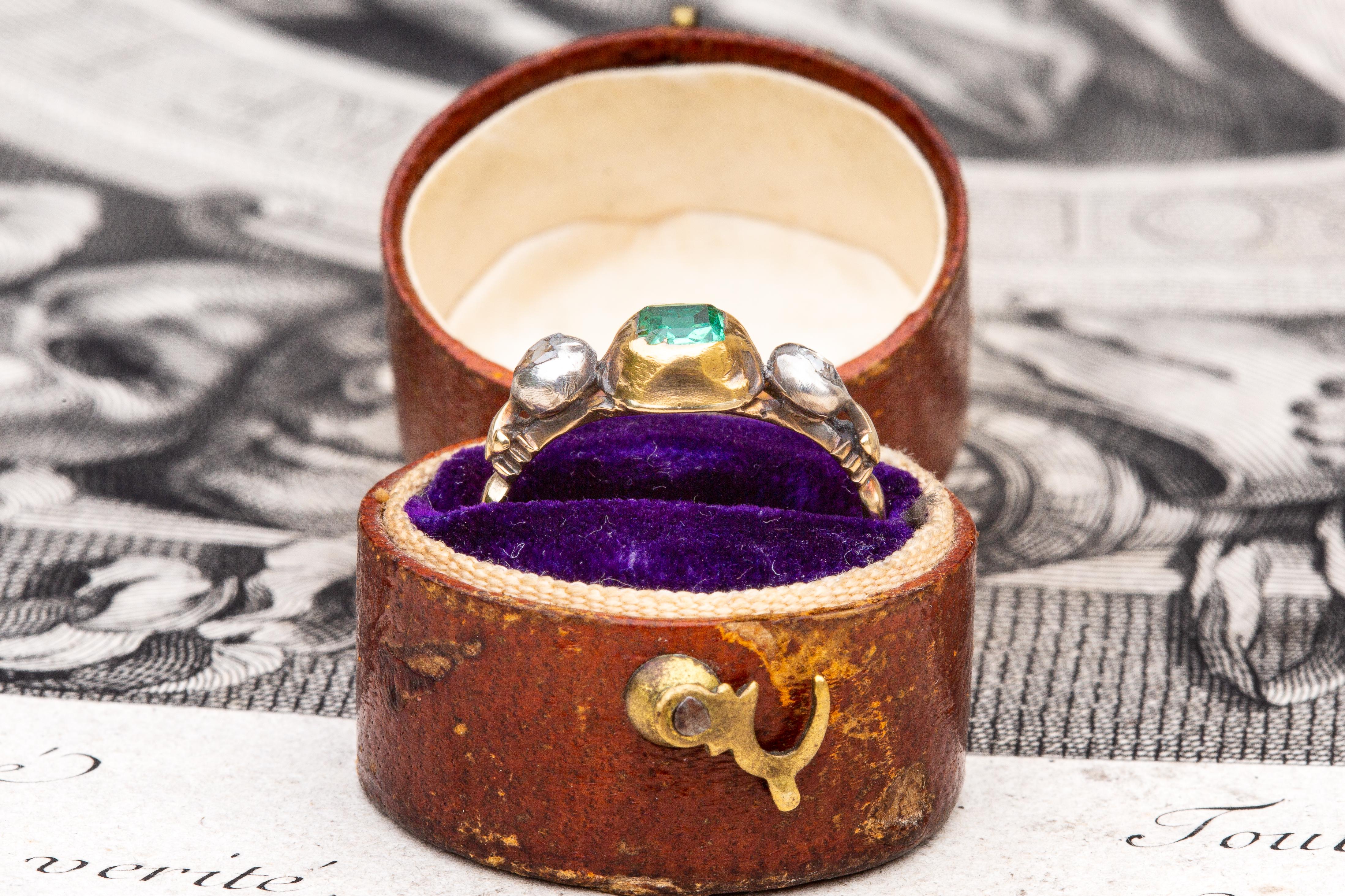 Rare Antique Late 18th Century Emerald and Diamond Georgian Trilogy Ring 2