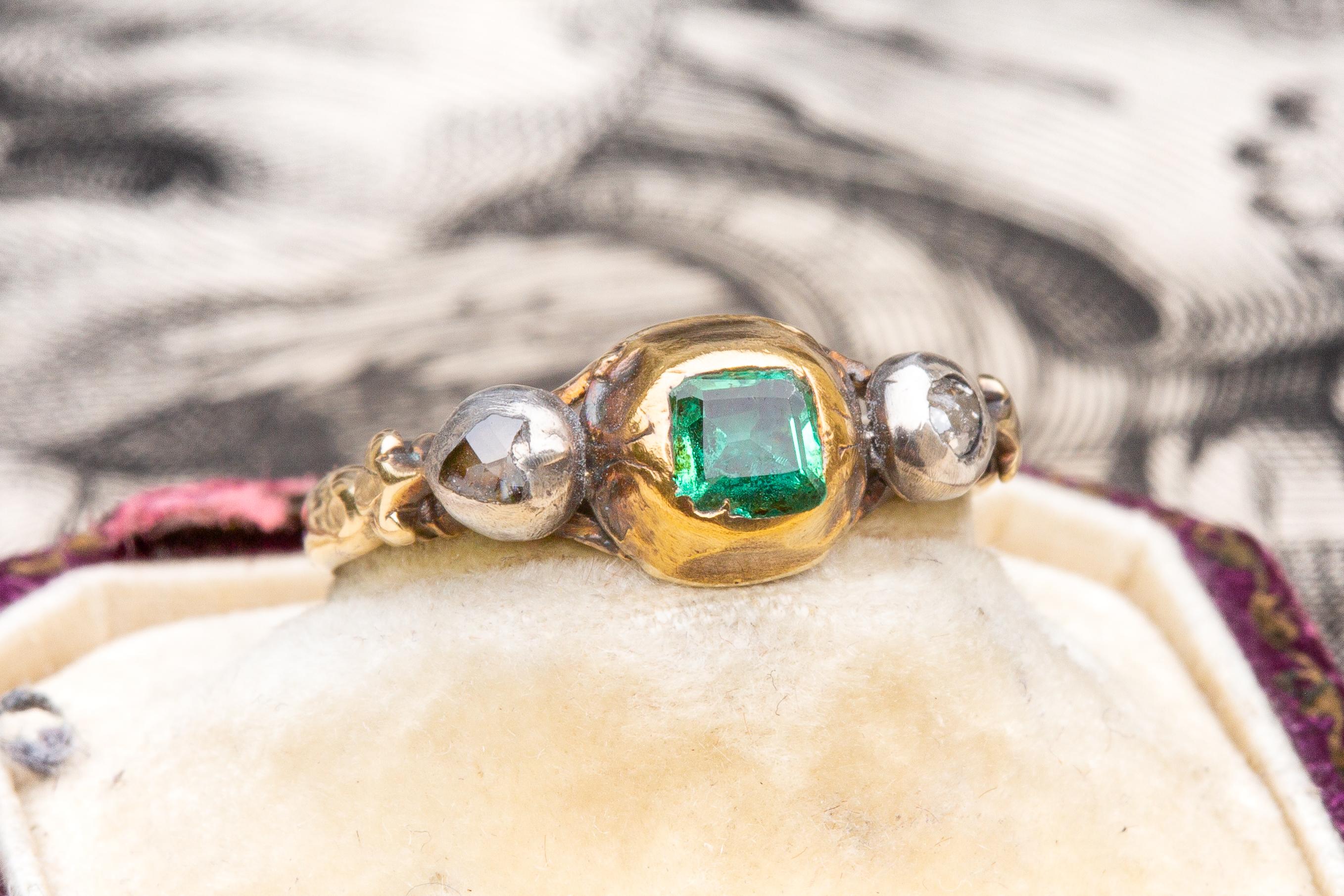 Rare Antique Late 18th Century Emerald and Diamond Georgian Trilogy Ring 3