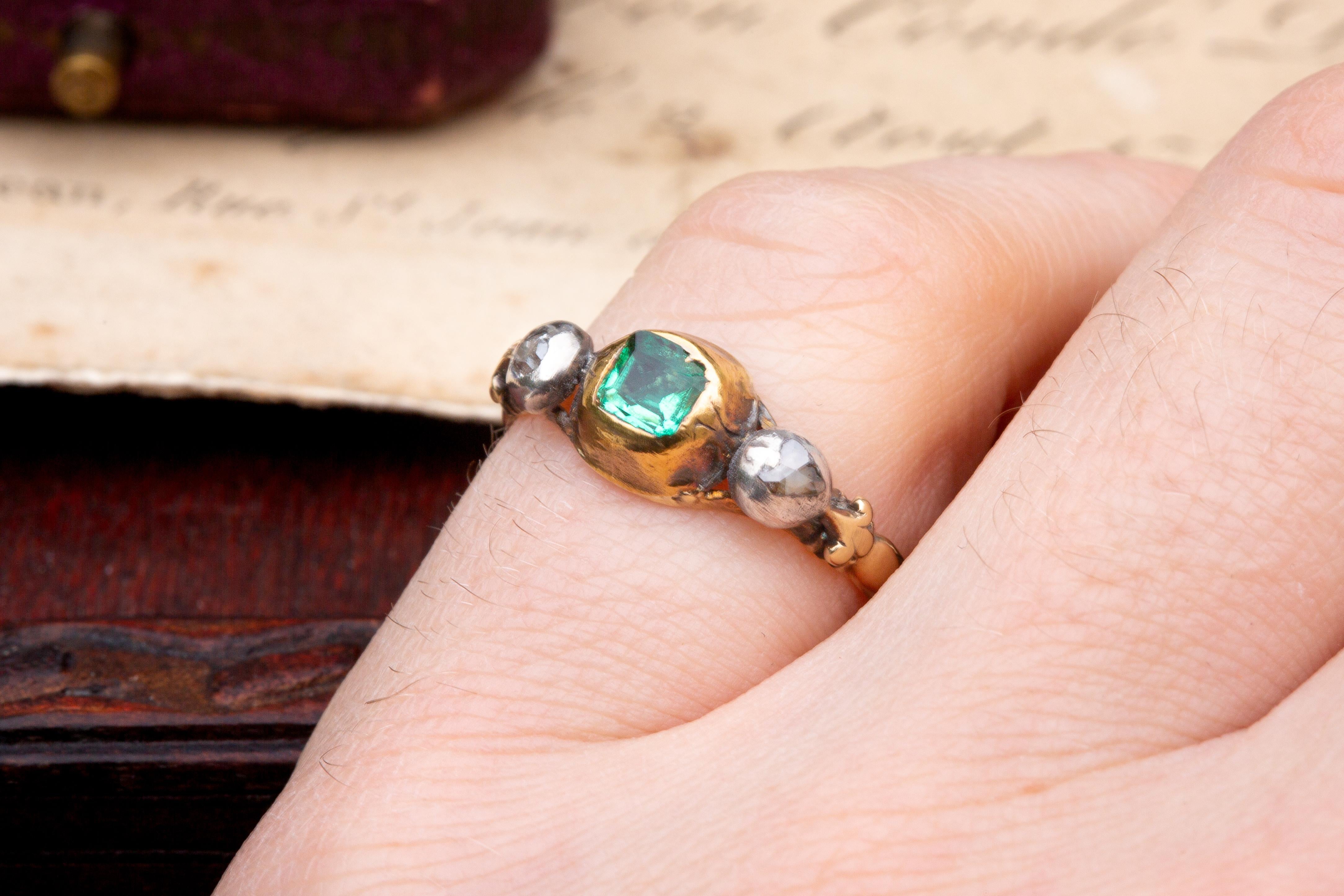 Rare Antique Late 18th Century Emerald and Diamond Georgian Trilogy Ring 5