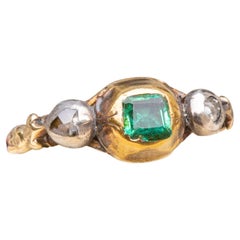 Rare Antique Late 18th Century Emerald and Diamond Georgian Trilogy Ring