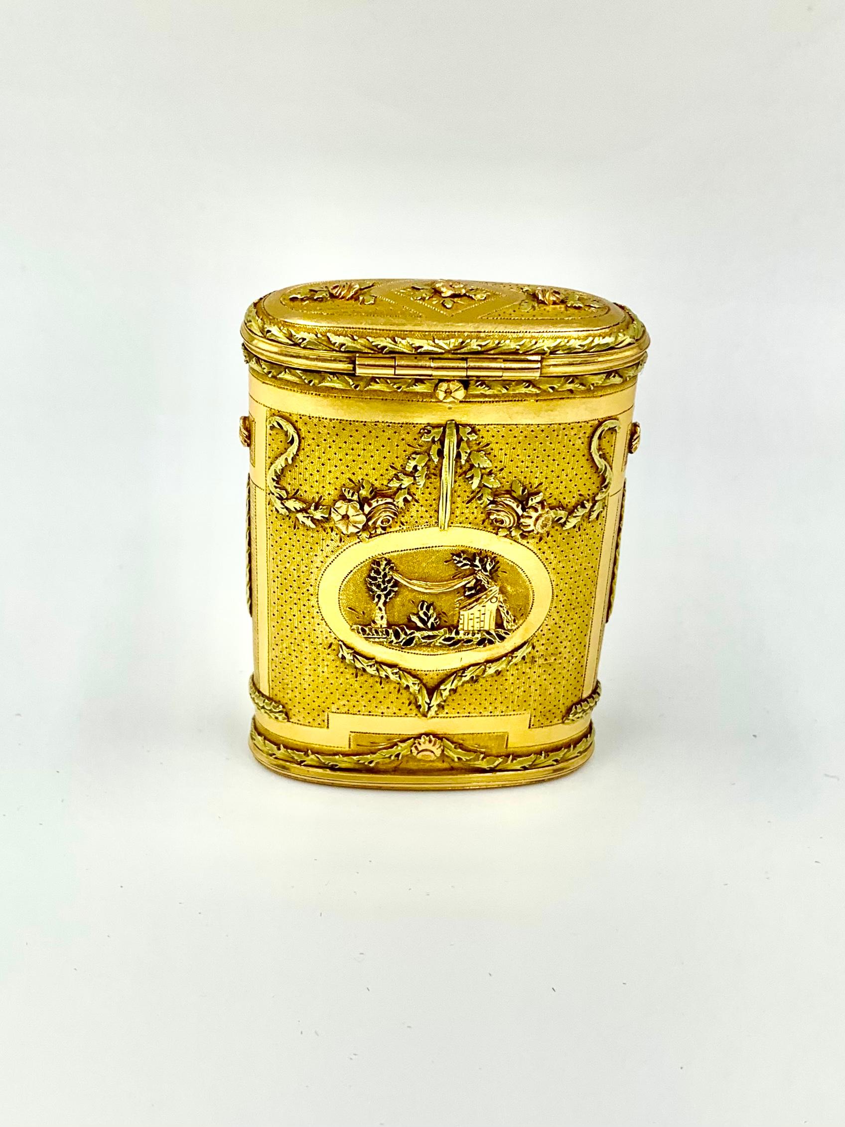 Rare Antique Latin American Three Color Gold, Diamond Allegory of Love Oval Box For Sale 4