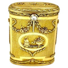 Rare Antique Latin American Three Color Gold, Diamond Allegory of Love Oval Box