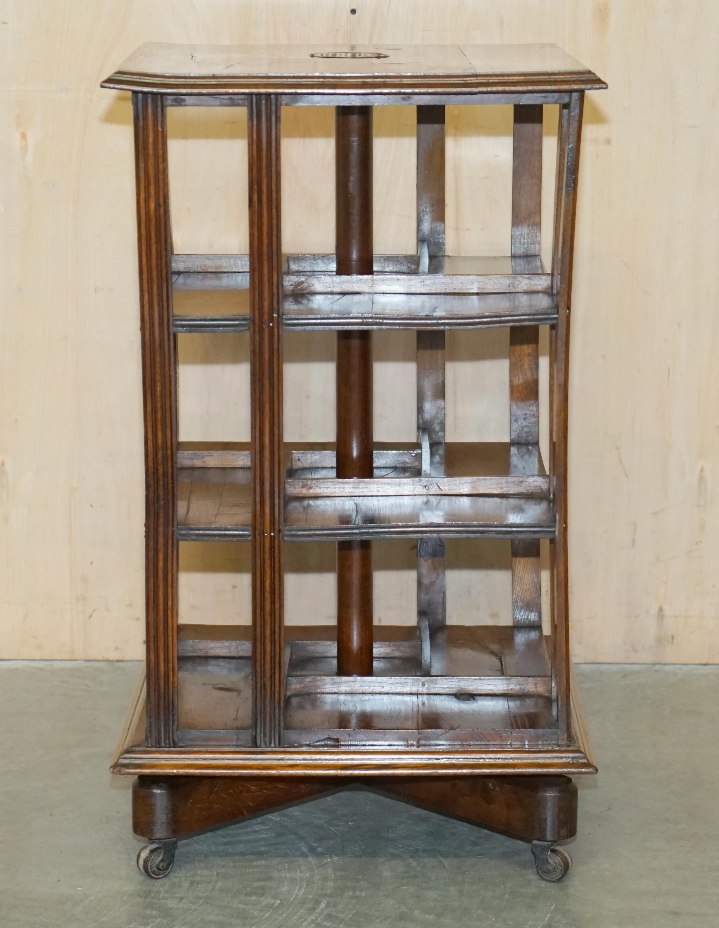 RARE ANTiQUE LORD NELSON HMS FOUDROYANT REVOLVING BOOKCASE TABLE RECLAIMED OAk For Sale 11
