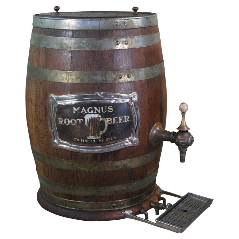 Rare Antique Magnus Root Beer Advertising Barrel Fountain Dispenser Keg