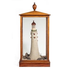 Rare Antique Mahogany Cased Cork Model of a Lighthouse