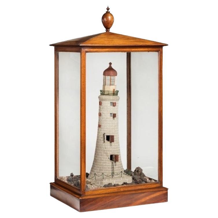 Rare Antique Mahogany Cased Cork Model of a Lighthouse For Sale