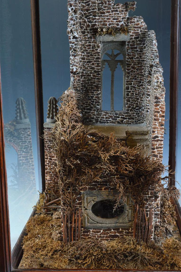 19th Century Rare Antique Mahogany Cased Cork Model of Castle Ruins