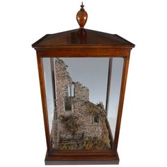 Rare Antique Mahogany Cased Cork Model of Castle Ruins