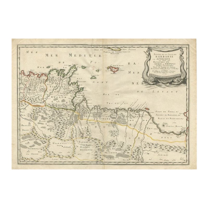 Rare carte ancienne de "Barbarie" ou Afrique du Nord, 1655
