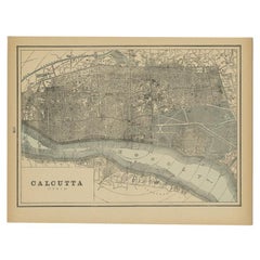 Rare Antique Map of Calcutta ''Kolkata'' in India, 1893