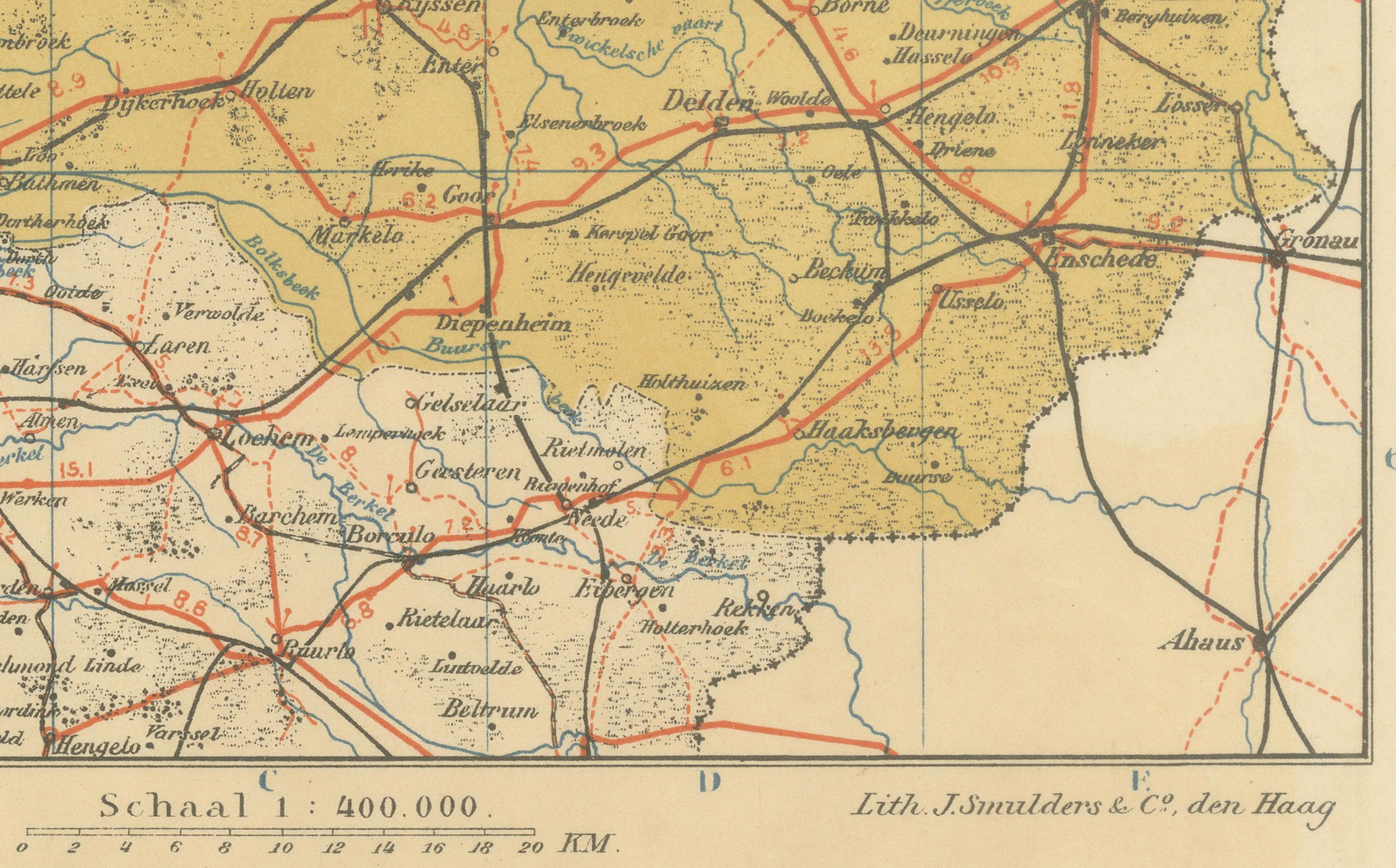 Néerlandais Rare carte ancienne de Drenthe et Overijssel - Sleeswijk Atlas of Provinces, 1914 en vente